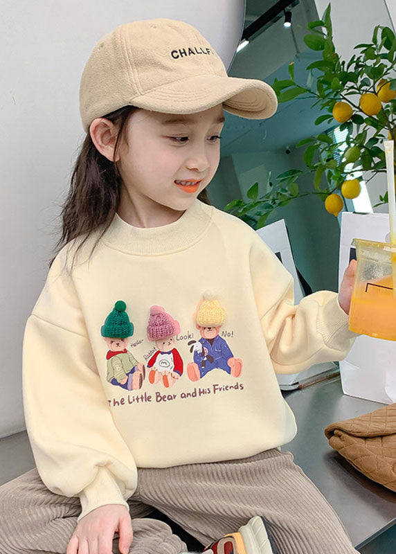 Unique Beige O-Neck Print Girls Sweatshirts Long Sleeve