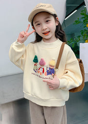 Unique Beige O-Neck Print Girls Sweatshirts Long Sleeve