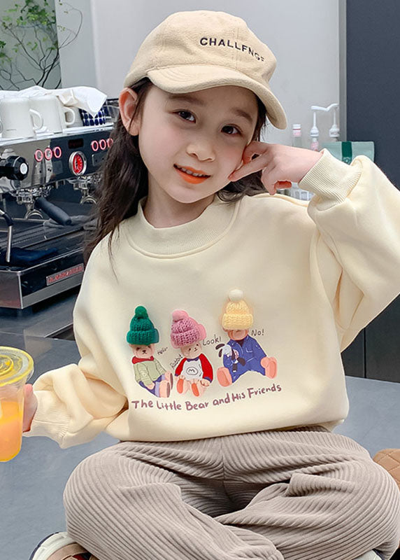 Unique Beige O-Neck Print Girls Sweatshirts Long Sleeve