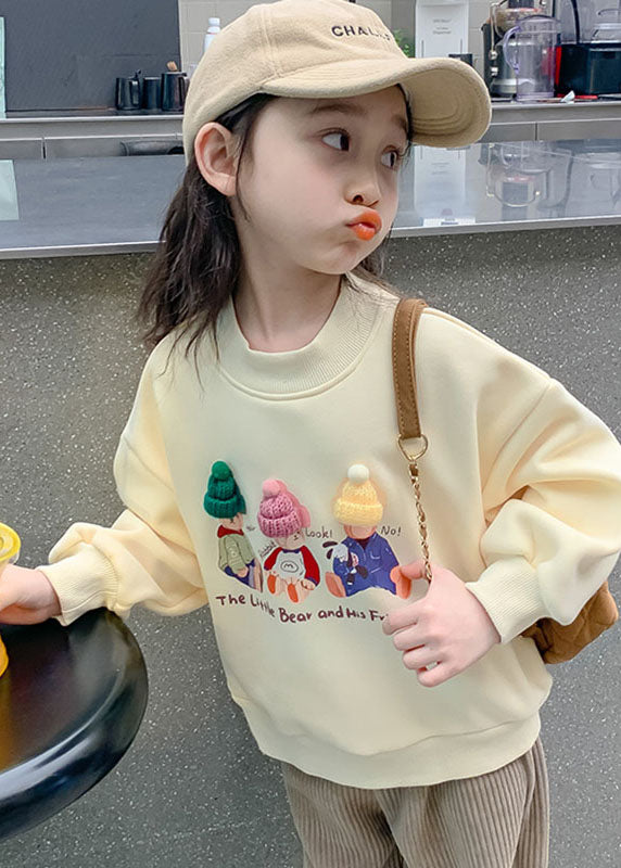 Unique Beige O-Neck Print Girls Sweatshirts Long Sleeve