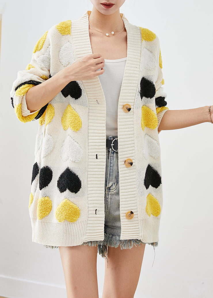 Unique Beige Oversized Love Jacquard Knit Cardigans Spring