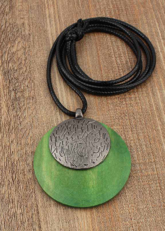 Unique Black Alloy Faux Leather Circular Pendant Necklace