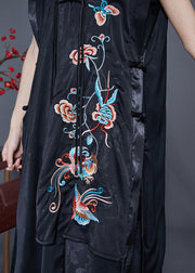 Unique Black Asymmetrical Design Embroideried Silk Two Pieces Set Summer