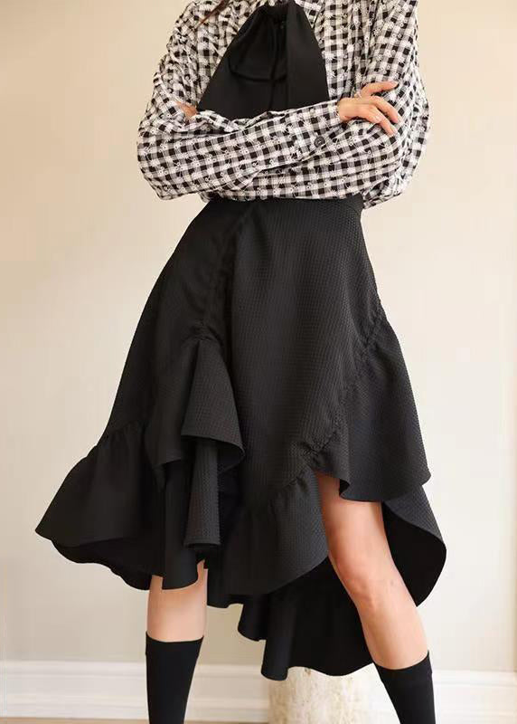 Unique Black Asymmetrical High Waist Patchwork Cotton Skirt Summer