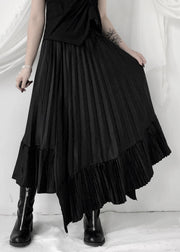 Unique Black Asymmetrical Silk Pleated Skirt Summer