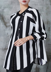 Unique Black Asymmetrical Striped Chiffon Shirt Spring