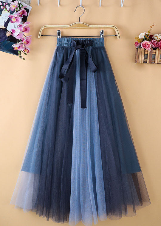 Unique Black Blue High Waist Patchwork Bow Tulle Skirt Summer