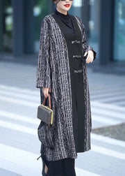 Unique Black Button Patchwork Trench Coats Spring