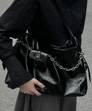 Unique Black Chain Linked Patchwork Faux Leather Messenger Bag