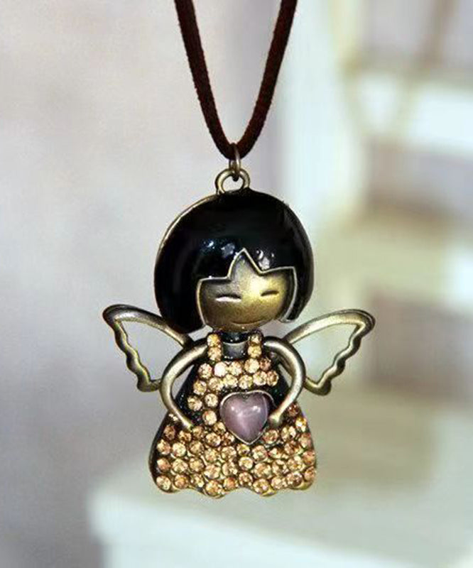 Unique Black Cotton 45% Linen 55% Love Angel Girl Pendant Necklace