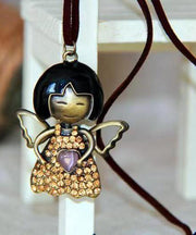 Unique Black Cotton 45% Linen 55% Love Angel Girl Pendant Necklace