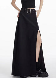 Unique Black Front Open High Waist Patchwork Spandex Maxi Skirts Summer