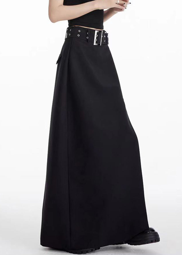 Unique Black Front Open High Waist Patchwork Spandex Maxi Skirts Summer