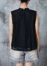 Unique Black Lace Patchwork Wrinkled Tanks Summer