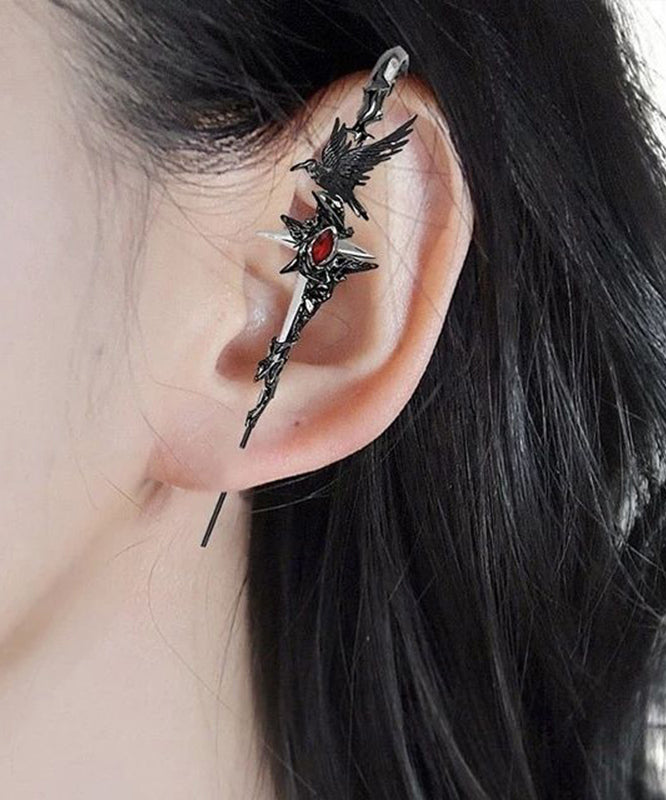 Unique Black Metal Agate Crow Stud Earrings