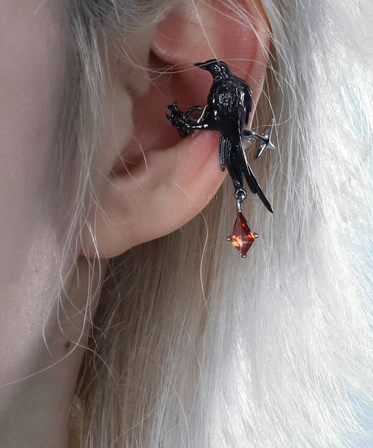 Unique Black Metal Alloy Crystal Bird Drop Earrings