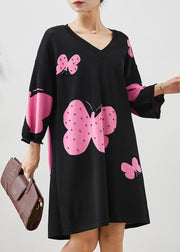 Unique Black Oversized Butterfly Nail Bead Cotton Dress Summer
