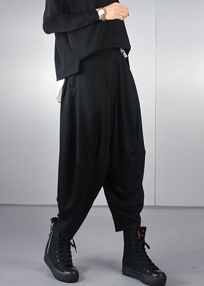 Unique Black Oversized Cotton Pants Trousers Spring