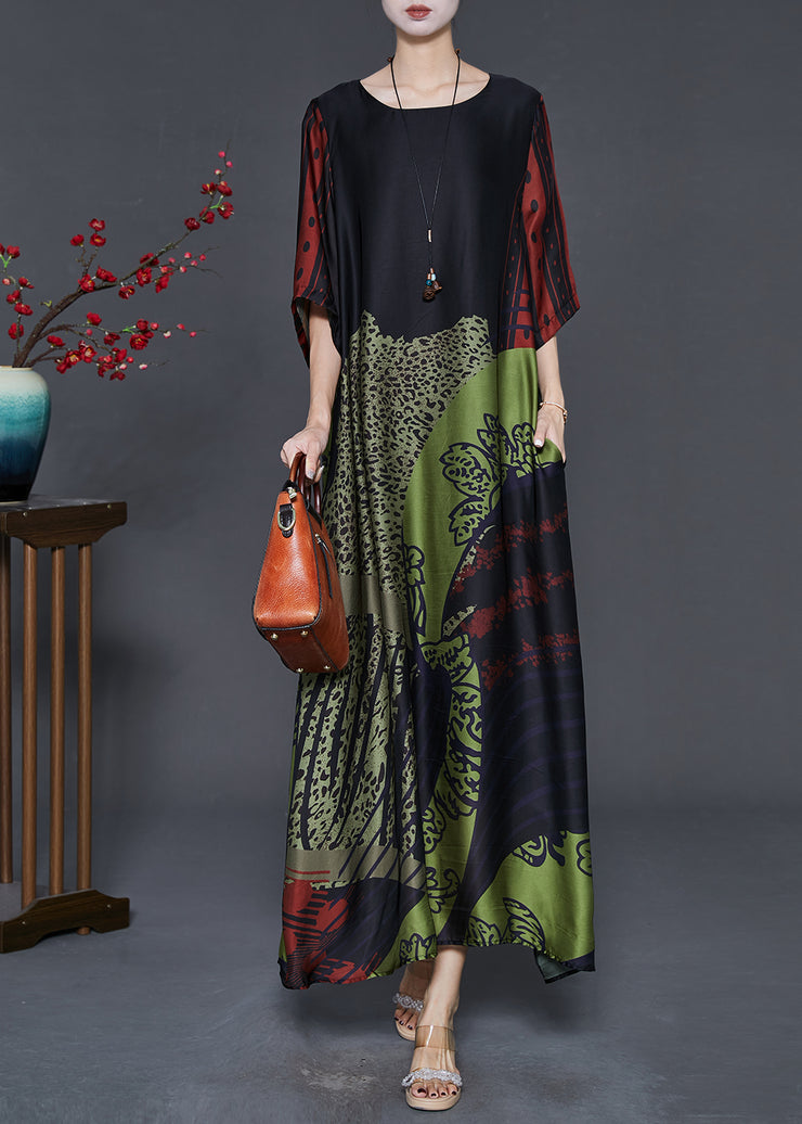 Unique Black Oversized Print Silk Party Dresses Summer