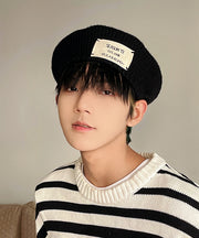 Unique Black Patch Men Knit Beret Hat