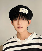 Unique Black Patch Men Knit Beret Hat