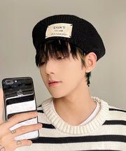 Unique Black Patch Men Knit Beret Hat