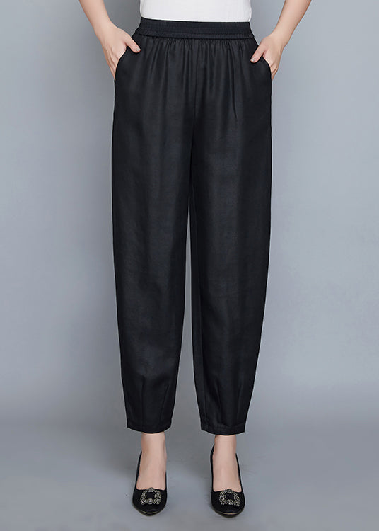 Unique Black Pockets Lantern Elastic Waist Pants Summer