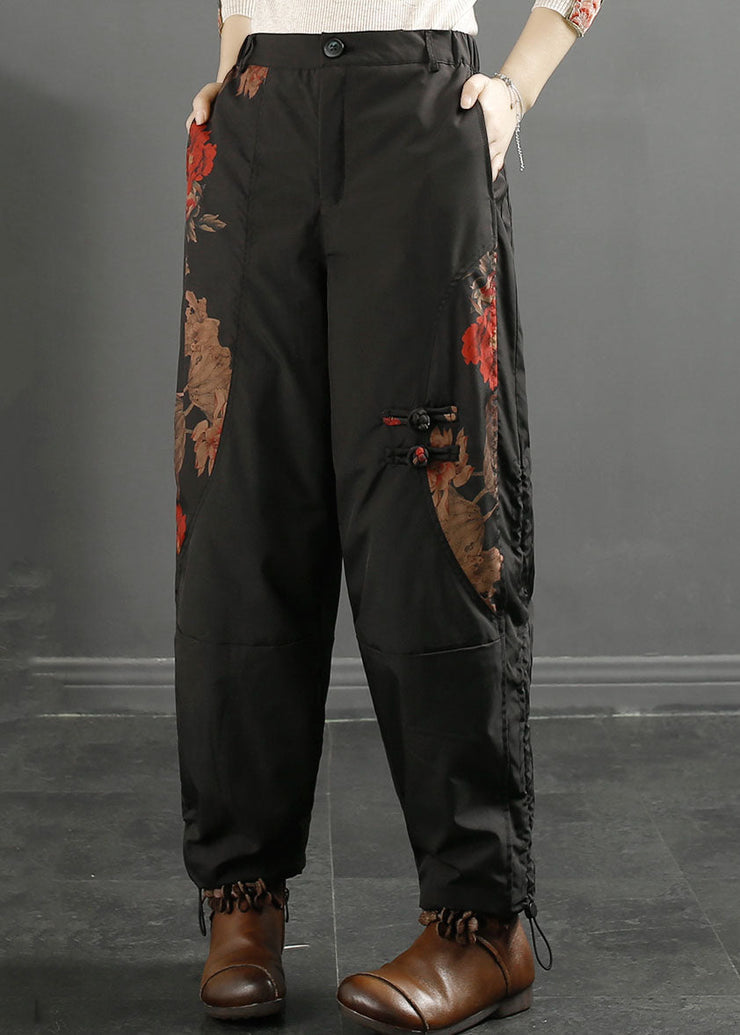 Unique Black Print High Waist Duck Down Beam Pants Winter