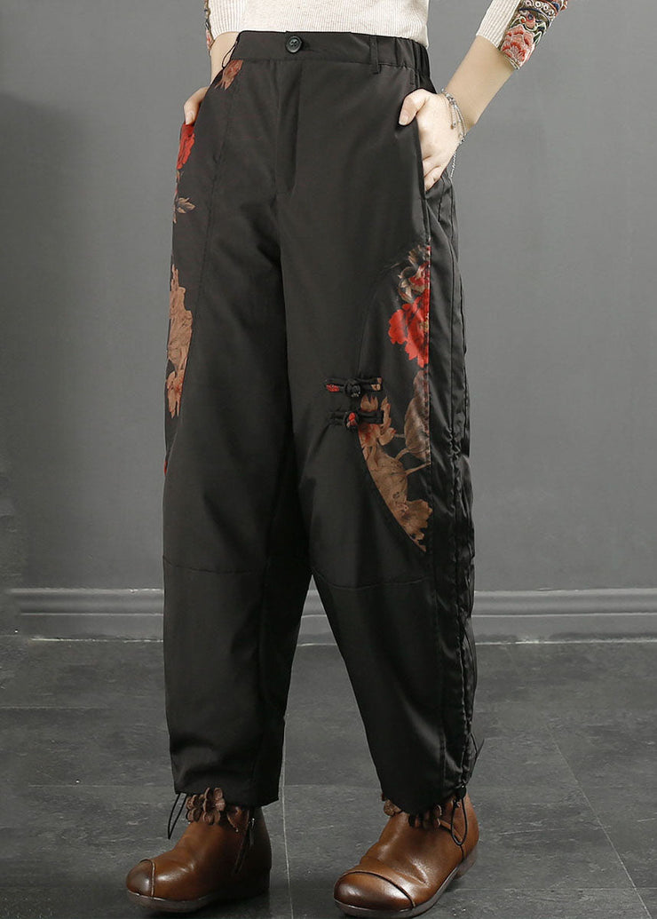 Unique Black Print High Waist Duck Down Beam Pants Winter