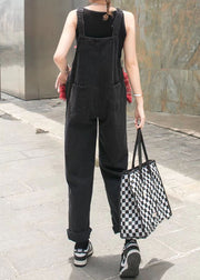 Unique Black Ruffled Nail Bead Patchwork Spaghetti Strap Denim Jumpsuits Summer