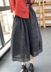 Unique Black Striped Patchwork Elastic Waist Maxi Skirts