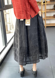 Unique Black Striped Patchwork Elastic Waist Maxi Skirts