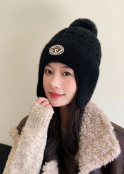 Unique Black Warm Knitted Cotton Bonnie Hat