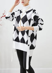 Unique Black White Plaid Turtle Neck Knit Pullover Winter