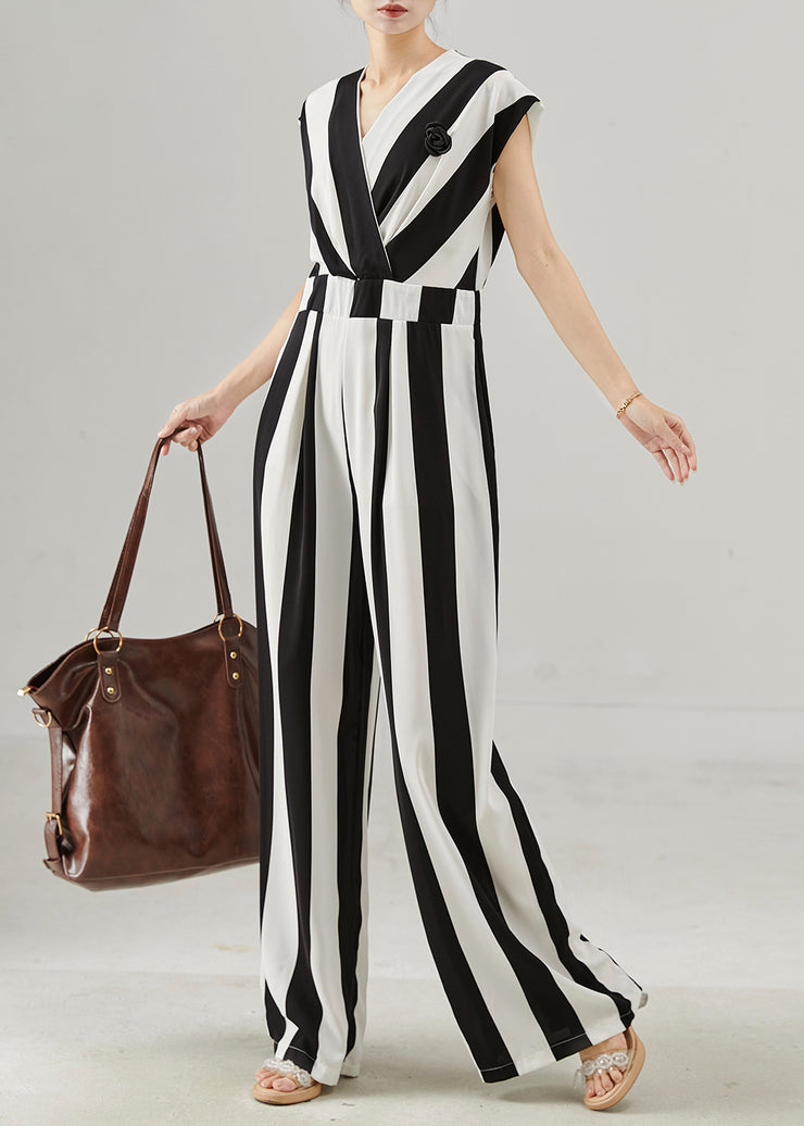 Unique Black White Striped Chiffon Jumpsuits Summer