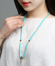 Unique Blue Alloy Turquoise Jade Beeswax Tassel Pendant Necklace