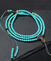 Unique Blue Alloy Turquoise Jade Beeswax Tassel Pendant Necklace