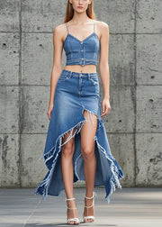 Unique Blue Asymmetrical Silm Fit Denim Skirts Spring