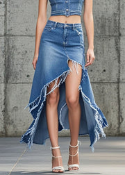 Unique Blue Asymmetrical Silm Fit Denim Skirts Spring