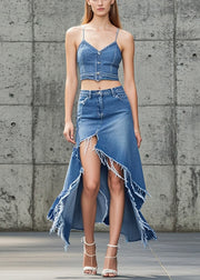 Unique Blue Asymmetrical Silm Fit Denim Skirts Spring