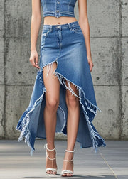 Unique Blue Asymmetrical Silm Fit Denim Skirts Spring