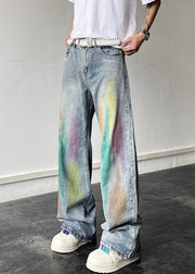 Unique Blue Graffiti Pockets Denim Mens Pants Summer