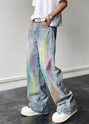 Unique Blue Graffiti Pockets Denim Mens Pants Summer