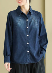 Unique Blue Peter Pan Collar Button Denim Shirts Spring