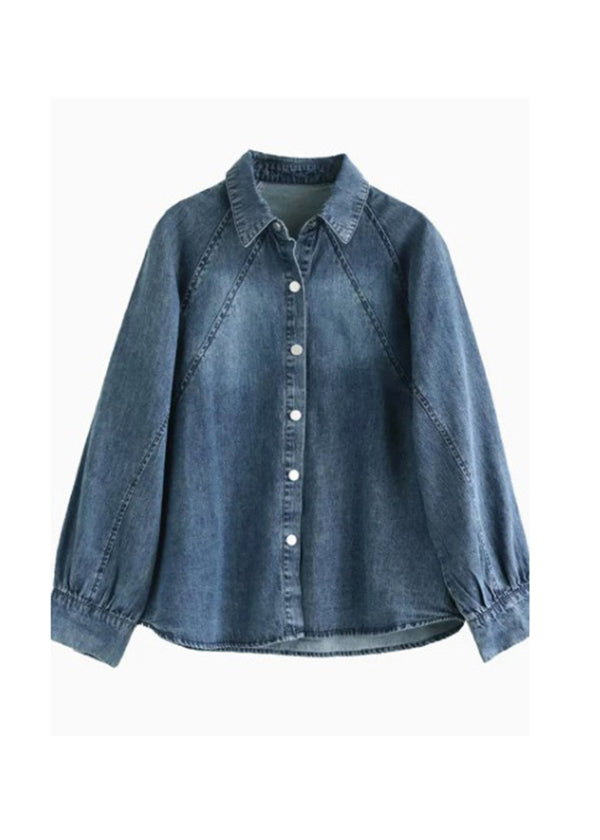 Unique Blue Peter Pan Collar Button Denim Shirts Spring