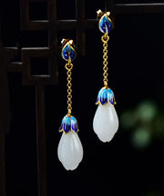 Unique Blue Sterling Silver Jade Enamel Colored Glaze Drop Earrings