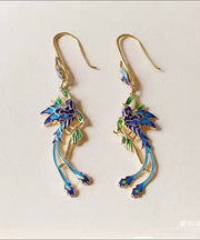 Unique Blue Sterling Silver Overgild Cloisonne Drop Earrings