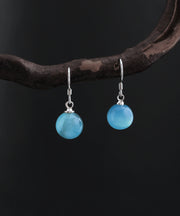 Unique Blue Sterling Silver Overgild Cymophane Drop Earrings