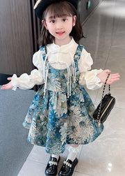 Unique Blue Tasseled Patchwork Cotton Kids Girls Dresses Sets 2 Pieces Fall