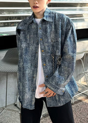 Unique Blue Tie Dye Button Denim Men Shirt Spring